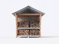Abri à bûches - bois - 220x100x210 cm - bois naturel-gris - style rangement rustique