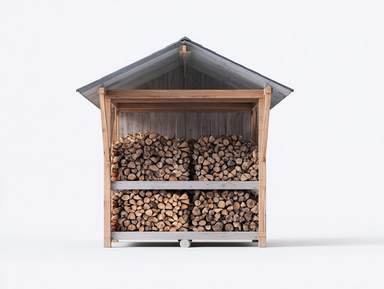 Abri à bûches - bois - 220x100x210 cm - bois naturel-gris - style rangement rustique