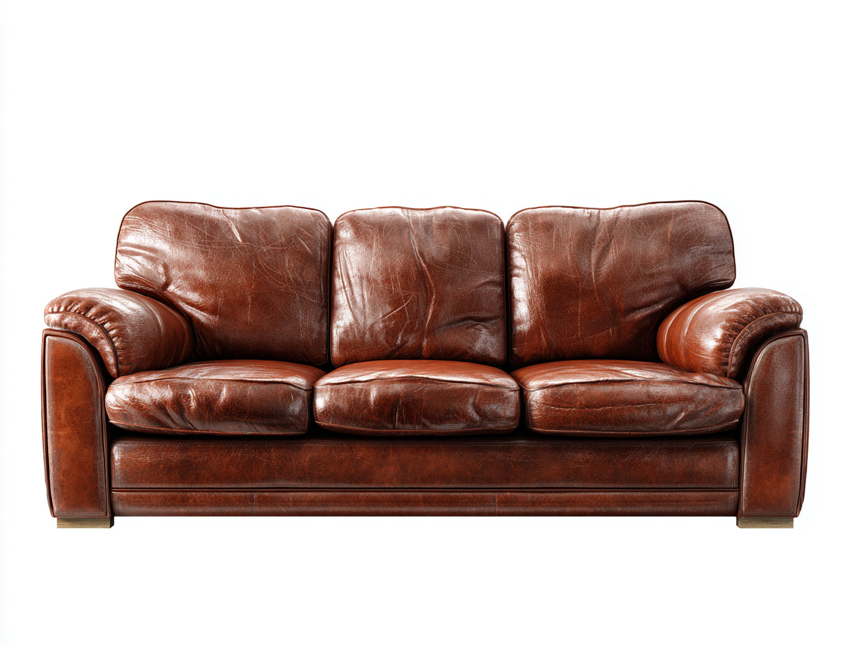 Canapé 3 places - Cuir - 216x92x86 cm - Marron - Vintage