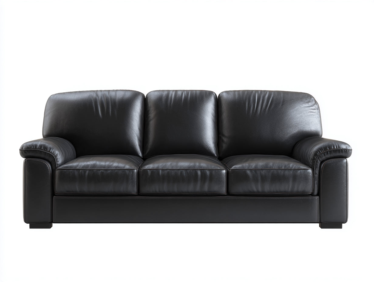 Canapé 3 places - Cuir - 216x88x88 cm - Noir - Contemporain