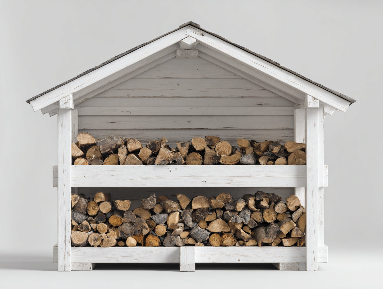 Abri à bûches - bois - 220x100x210 cm - blanc-gris - style rangement frontal
