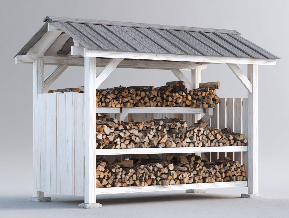 Abri à bûches - bois - 340x160x220 cm - blanc-gris - style extérieur ouvert