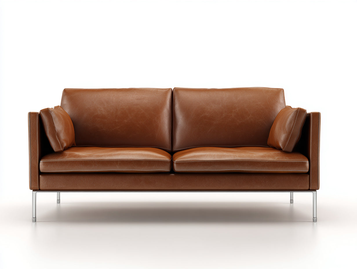 Canapé 2 places-cuir-métal chromé-184x96x80 cm-marron-design moderne