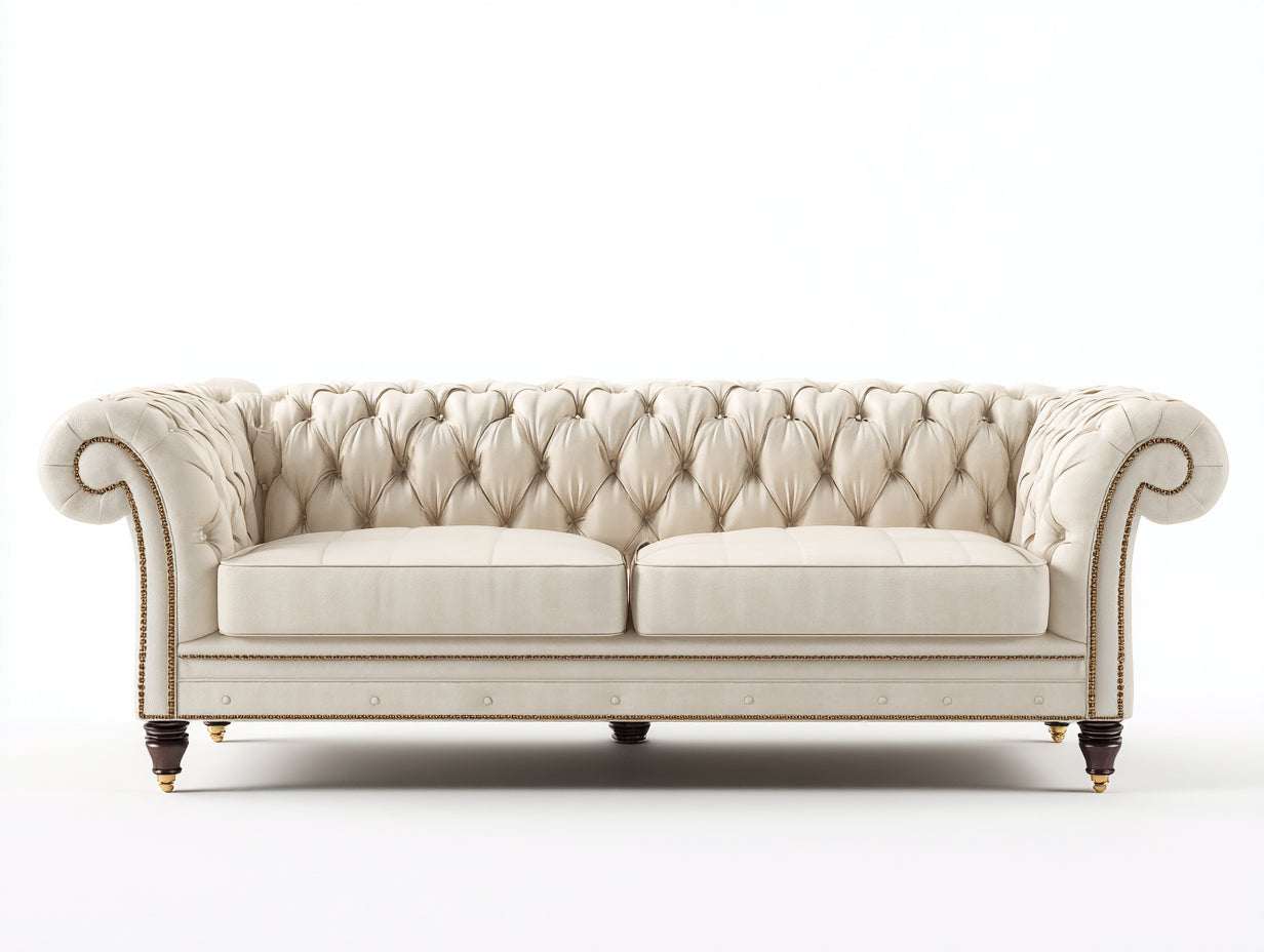 Canapé 2 places-tissu-188x98x85 cm-beige-style chesterfield