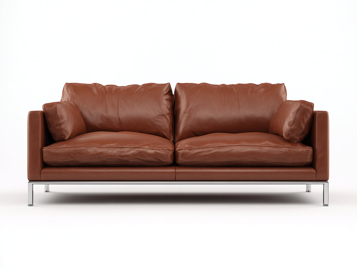 Canapé 2 places-cuir-métal chromé-182x95x80 cm-marron-design moderne