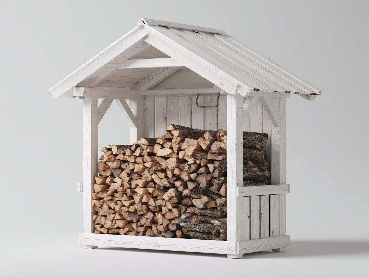 Abri à bûches - bois - 220x145x205 cm - blanc - style chalet compact