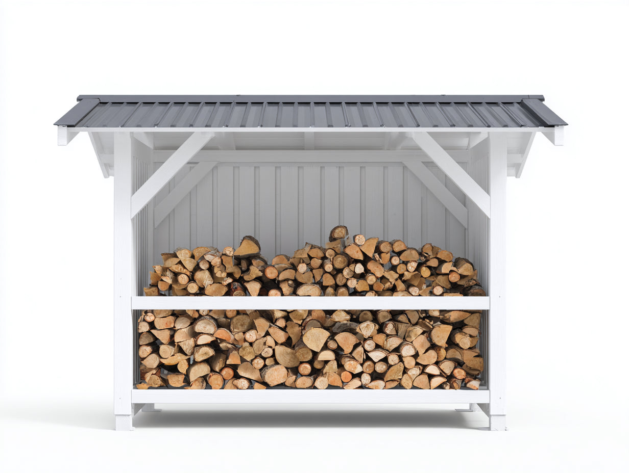 Abri à bûches - bois - 270x115x210 cm - blanc-gris - style horizontal couvert