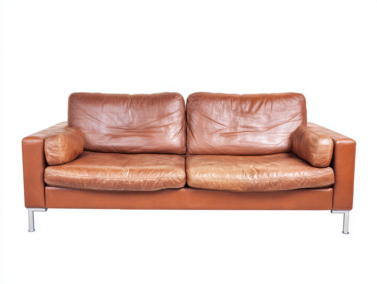 Canapé 2 places-cuir-métal chromé-182x94x80 cm-marron-design moderne