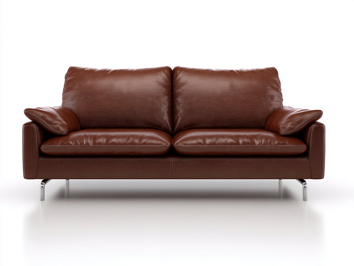 Canapé 2 places-cuir-métal chromé-185x96x82 cm-marron-design moderne