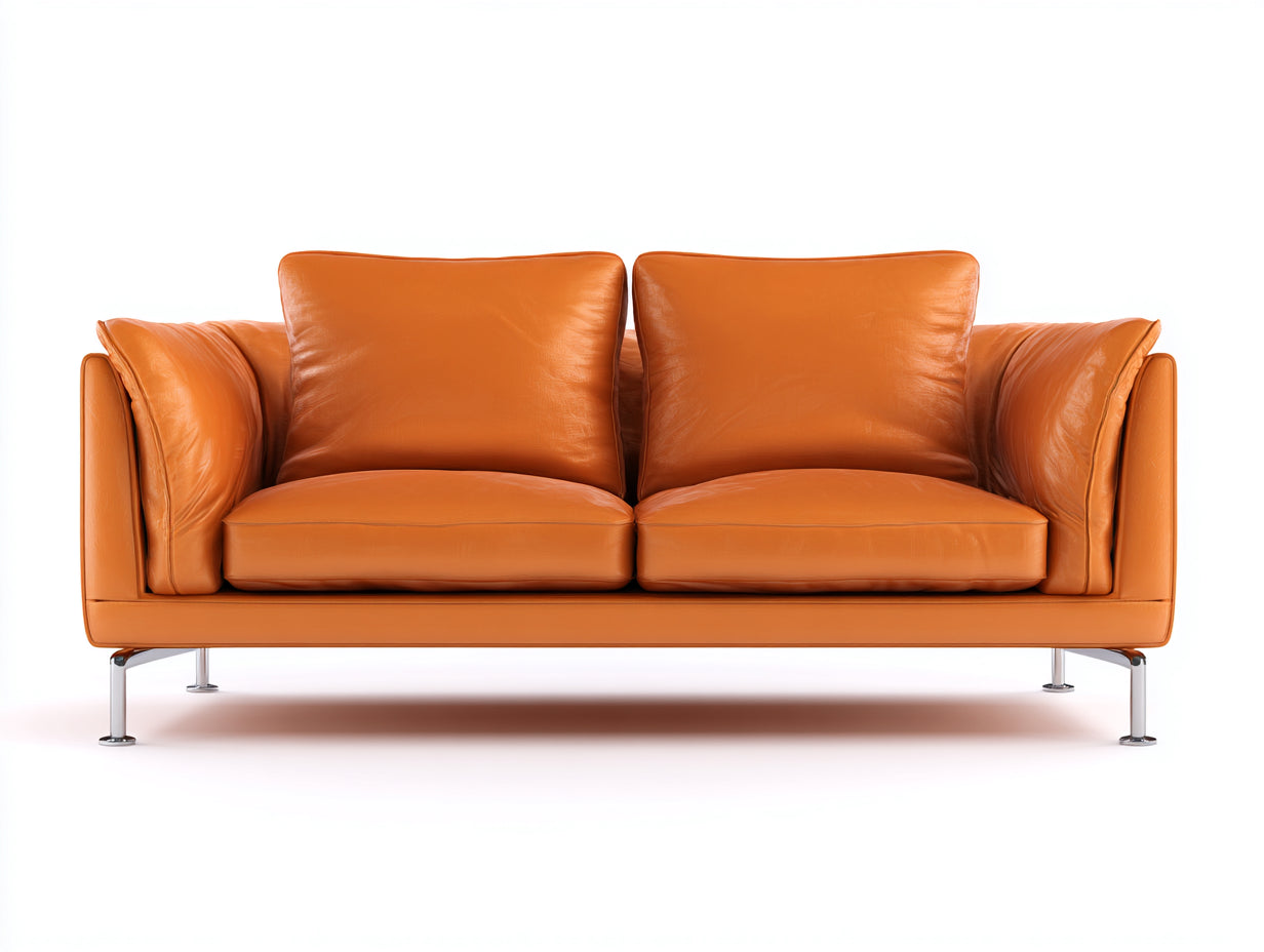 Canapé 2 places-cuir-métal chromé-178x94x79 cm-orange-design moderne