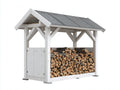 Abri à bûches - bois - 310x165x230 cm - blanc-gris - style extérieur avec porte latérale