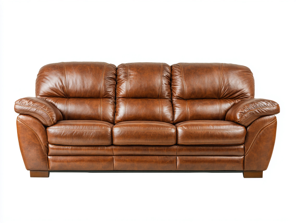 Canapé 3 places - Cuir - 223x95x91 cm - Cognac - Moderne classique