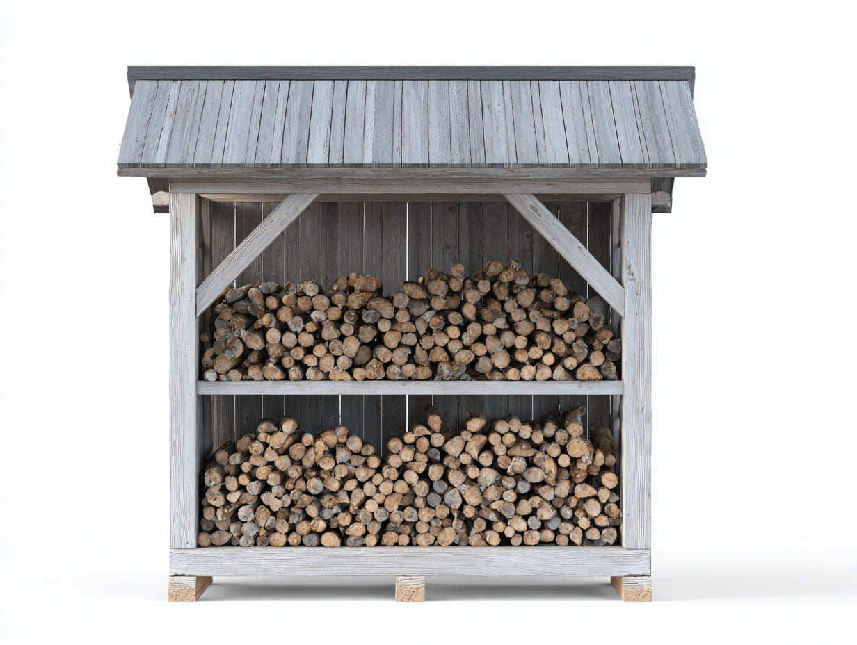 Abri à bûches - bois - 210x90x205 cm - blanc-gris - style rangement vertical