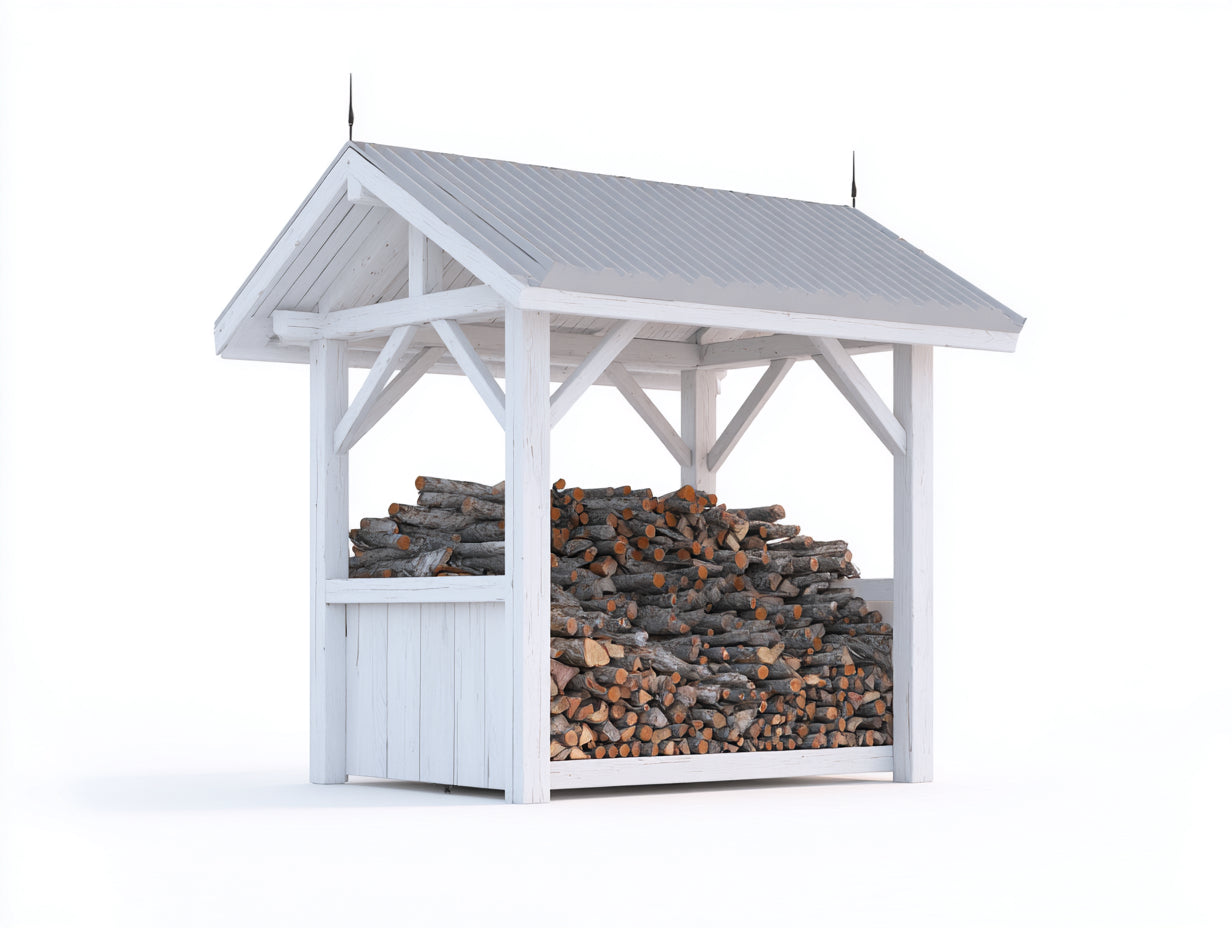 Abri à bûches - bois - 250x155x220 cm - blanc-gris - style couvert compact