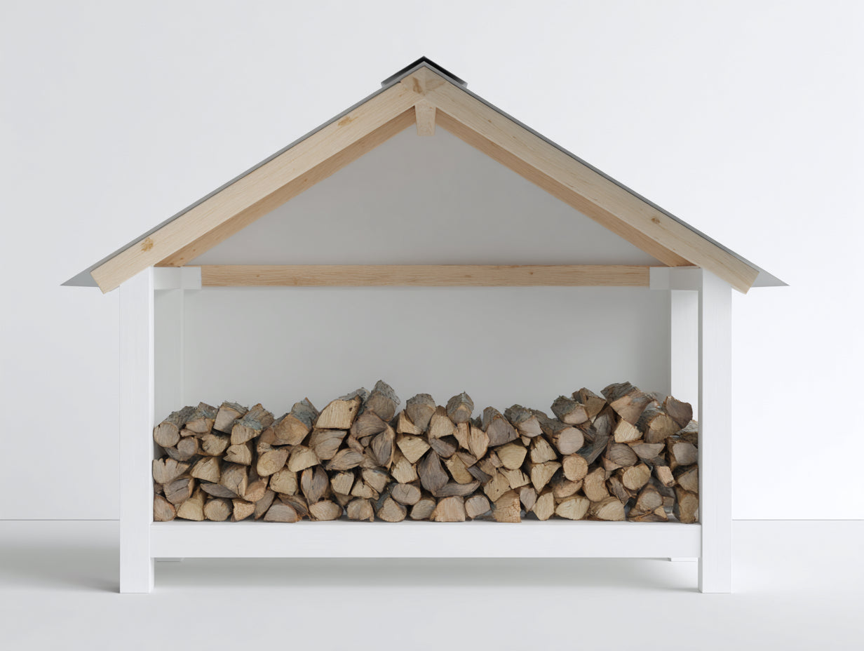 Abri à bûches - bois - 260x120x215 cm - blanc-bois clair-gris - style ouvert compact