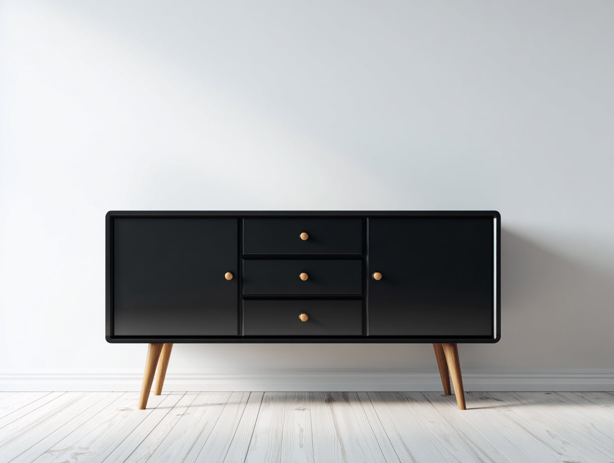 Meuble d'entrée - panneaux de bois-métal-bois - 150x40x78 cm - noir-marron - style rétro moderne