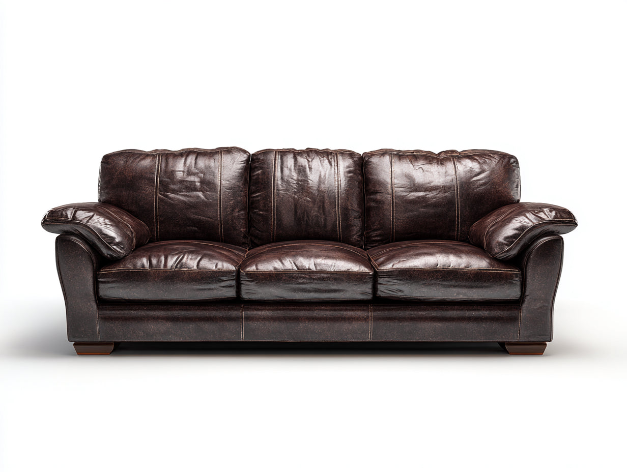 Canapé 3 places - Cuir - 214x90x84 cm - Marron foncé - Rétro