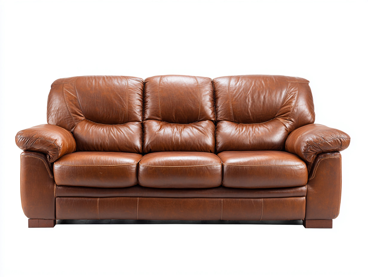 Canapé 3 places - Cuir - 219x93x90 cm - Brun clair - Traditionnel