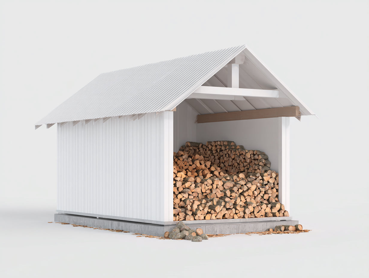 Abri à bûches - bois - 260x190x230 cm - blanc - style cabane extérieure