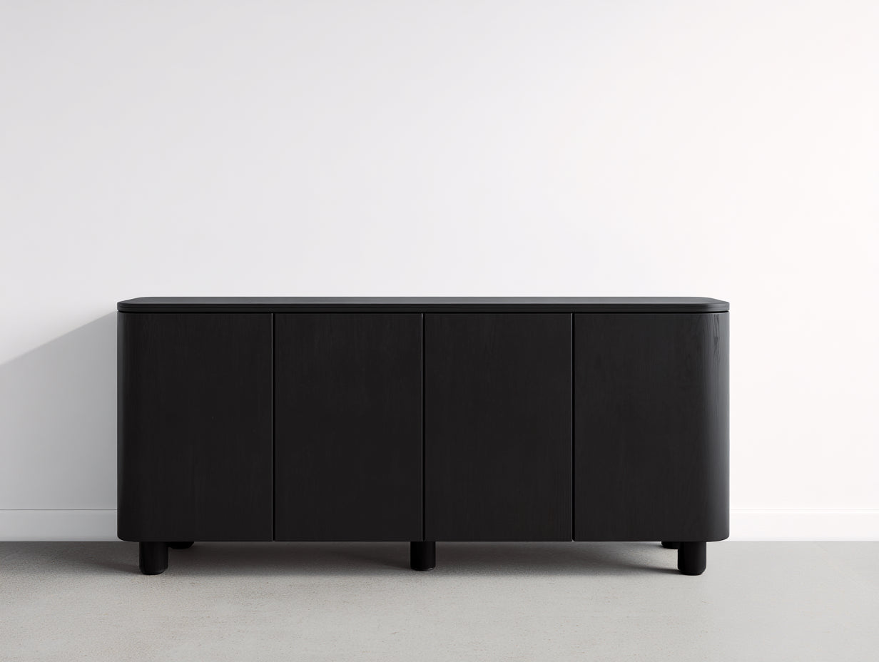 Meuble d'entrée - panneaux de bois - 180x43x82 cm - noir - style moderne arrondi