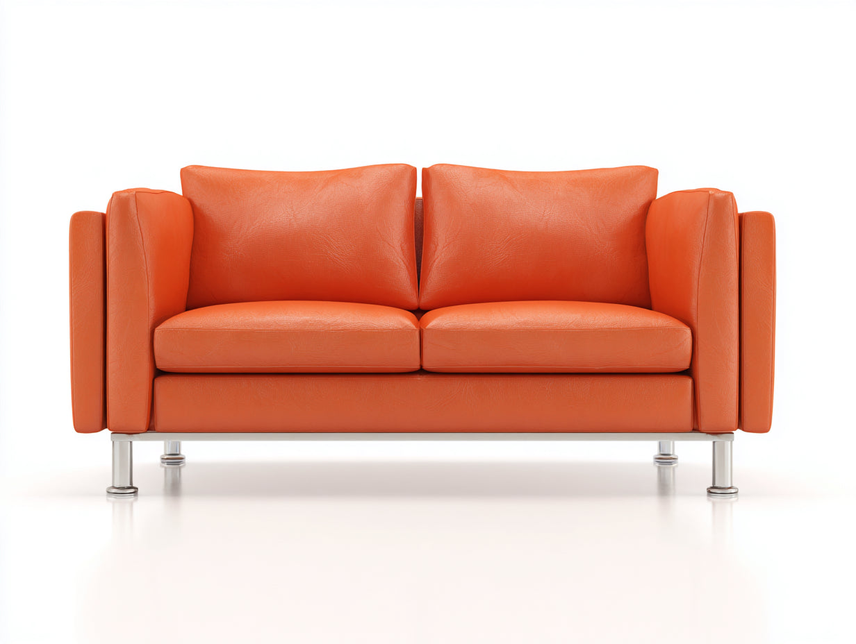 Canapé 2 places-cuir-métal chromé-176x93x79 cm-orange-design moderne